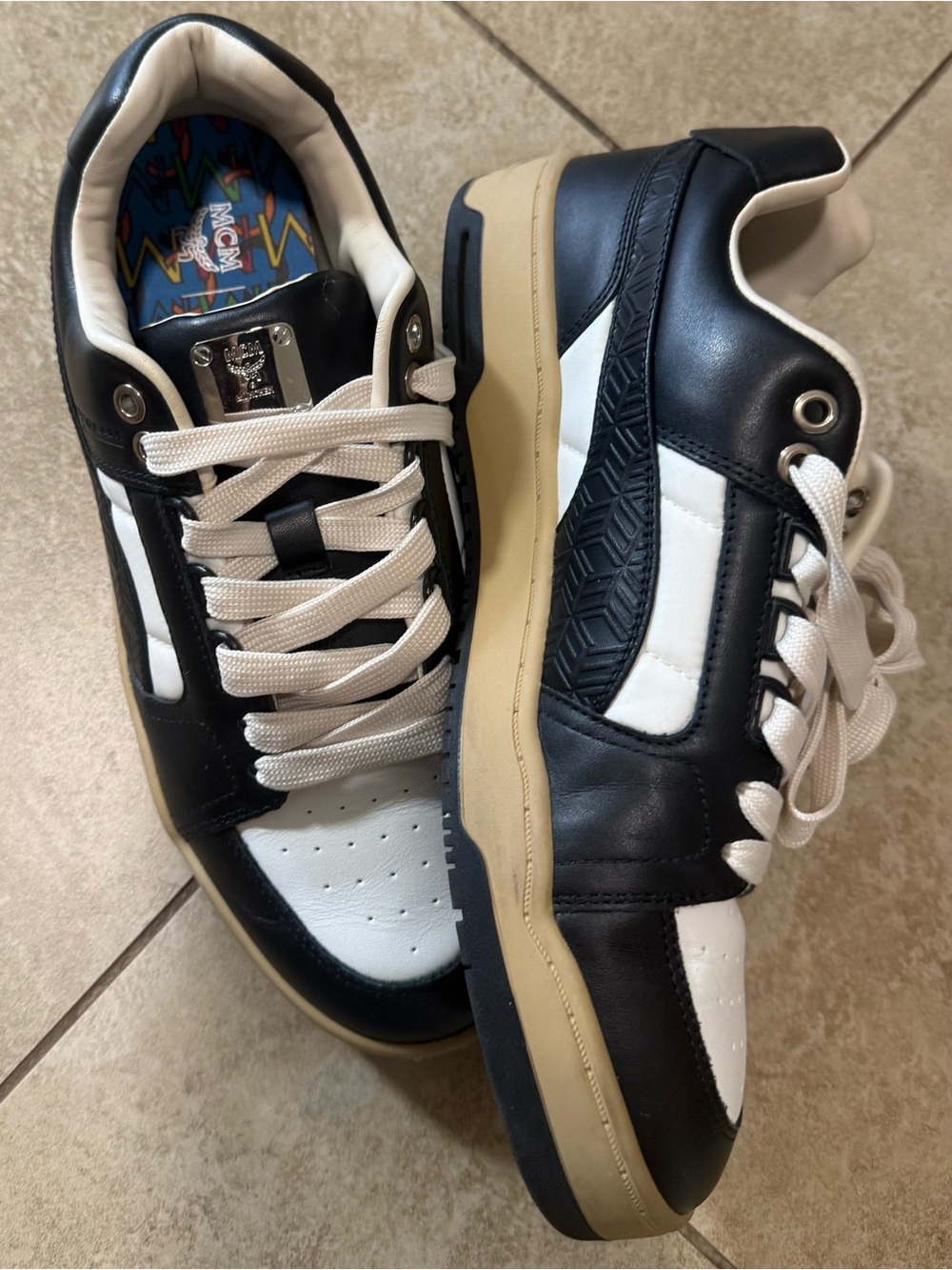 MCM Black, White & Cream Leather Low-Top Sneakers